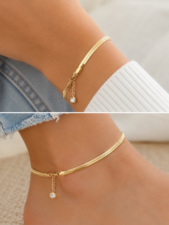 Jewelry - Gold Herringbone Bracelet or Anklet with Adjustable Extender, Like New